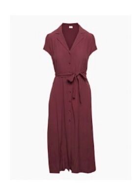 Wilfred Burgundy Button-Front Maxi Dress with Self-Tie Waist